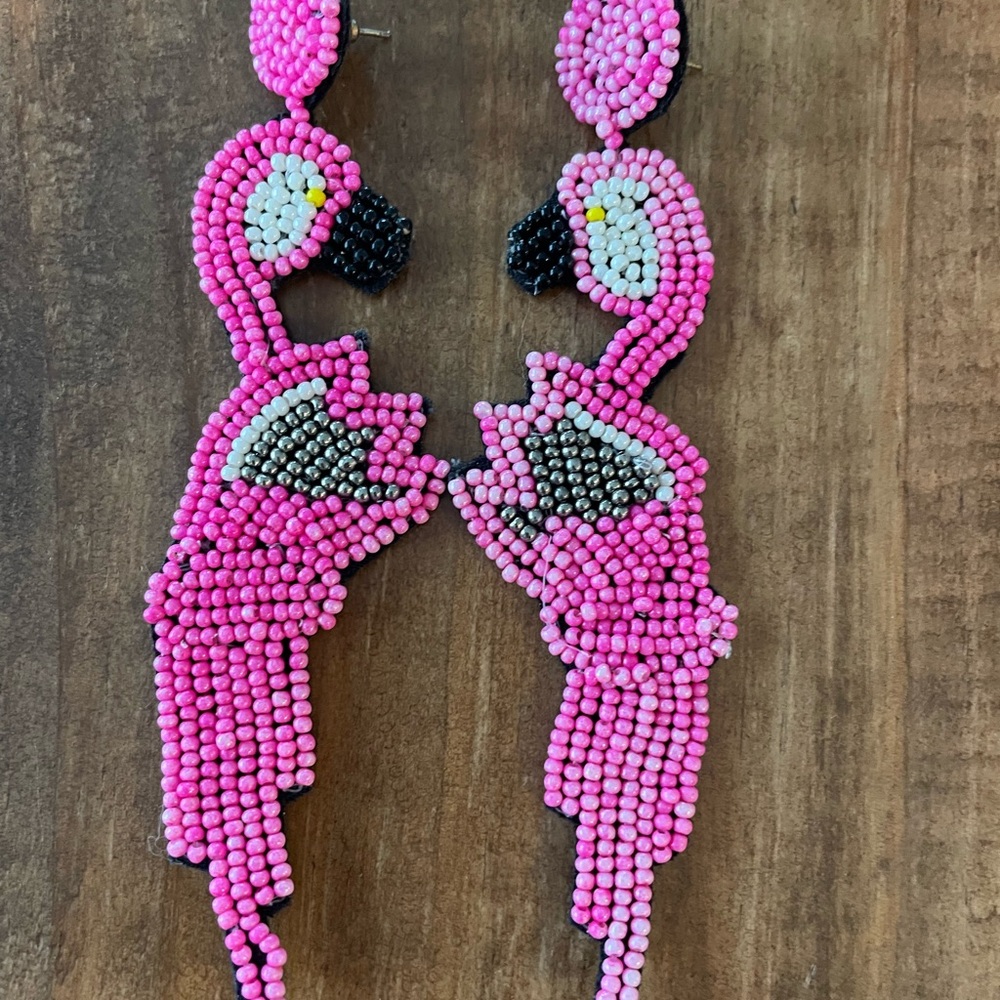 Pink Flamingo Beaded Earrings